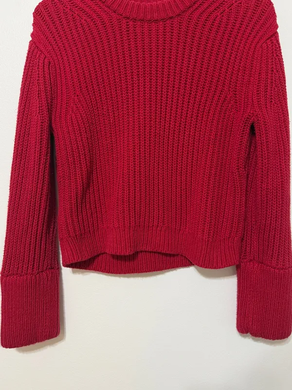 J. CREW Heritage Cotton Fisherman Crewneck Sweater Red Size Medium Fall Winter - Image 5