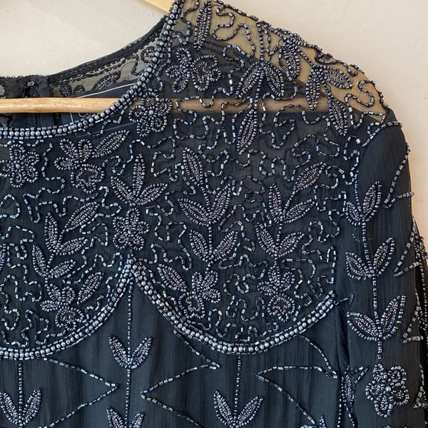Cote d’ Azur Vintage 1980s Beaded Black Sequin Short Sleeve Blouse XL Classic - Image 2