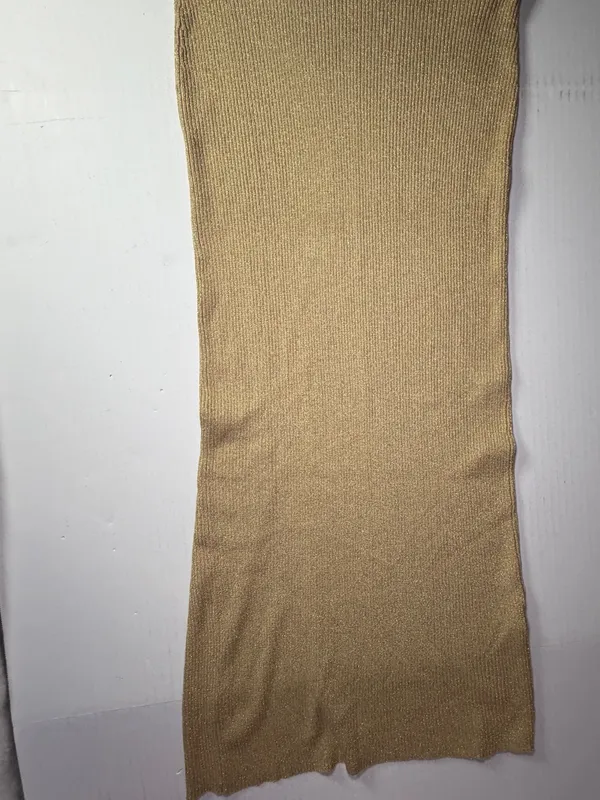 Zara Small Gold Metallic Ribbed Knit Midi Skirt with Slit - Image 7