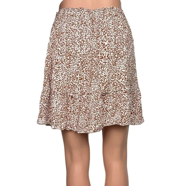 Ann Taylor Loft Brown White Animal Print Tiered Ruffle A-Line Flowy Skirt Size M - Image 3
