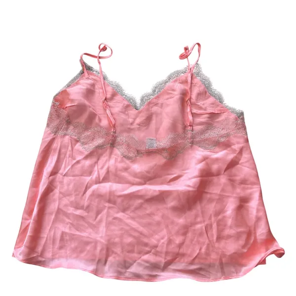 Victoria's Secret Pink Satin Lace Cami Top Slip V Neck Adjustable Straps Size M‎ - Image 2