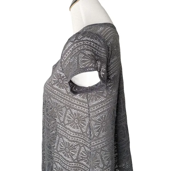American Eagle Crochet Sheer See Though Top Size S Gray BOHO Lace Short Sleeve - Image 7