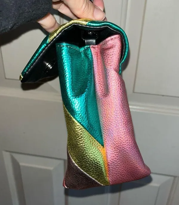 peacock purse in multi color leather with black lining. GUC. - Image 4