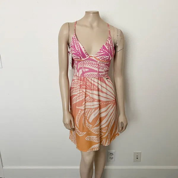 [Maaji] Pink Orange Ombre Tropical Foliage Corset Bust Mini Dress NWT Sz Large L - Image 2