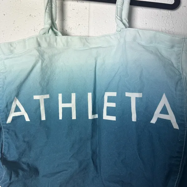 Athleta‎ Ombre Tote Bag Teal Green Blue Canvas Beach Travel - Image 2