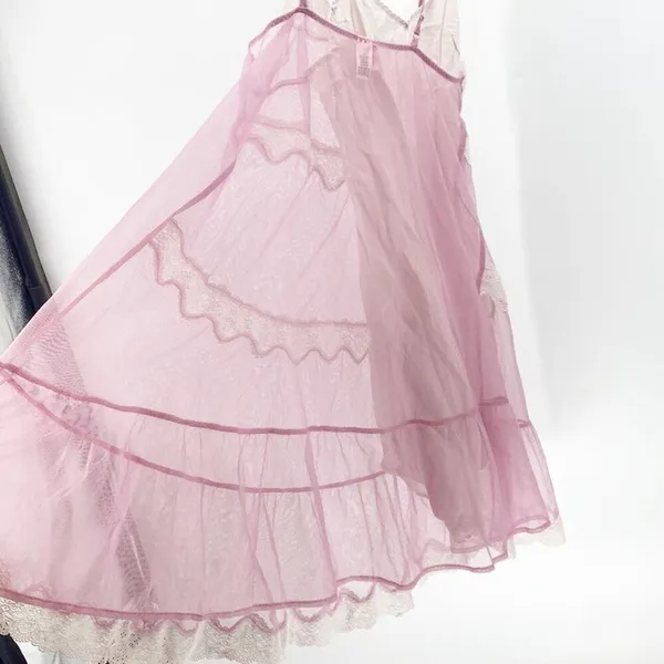Victoria’s Secret lace tiered pink adjustable straps lined nighty Cottagecore S - Image 9