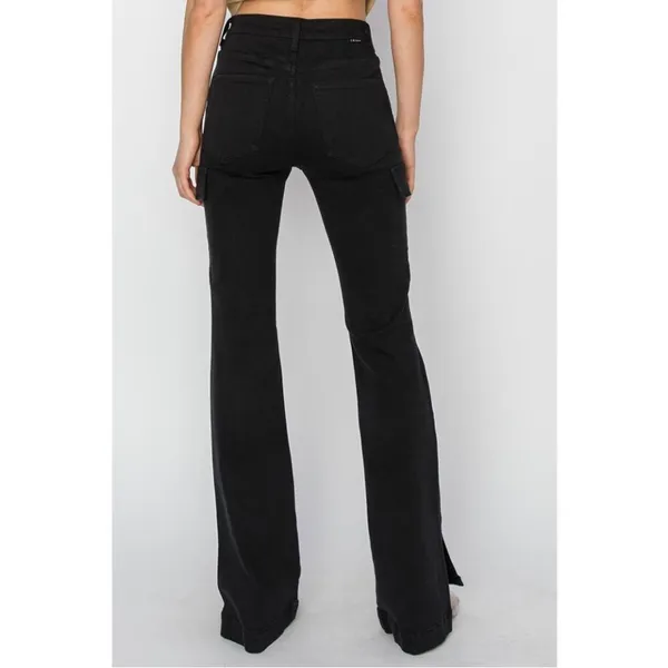 RISEN High Rise Side Slit Cargo‎ Bootcut Black Jeans - RDP5649 - Size 15/32 623 - Image 2