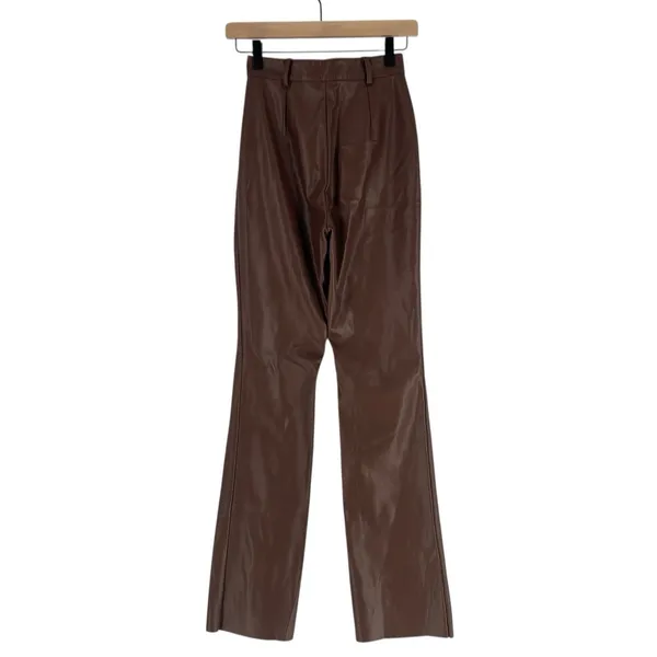 Meshki Tyra Straight Leg Pants Womens XS Faux Leather‎ Chocolate Brown High Rise - Image 2