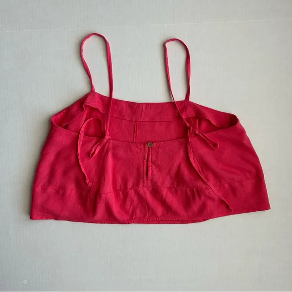 Free People Pink Linen Blend‎ Cropped Camisole Top Button Back Small NEW - Image 2