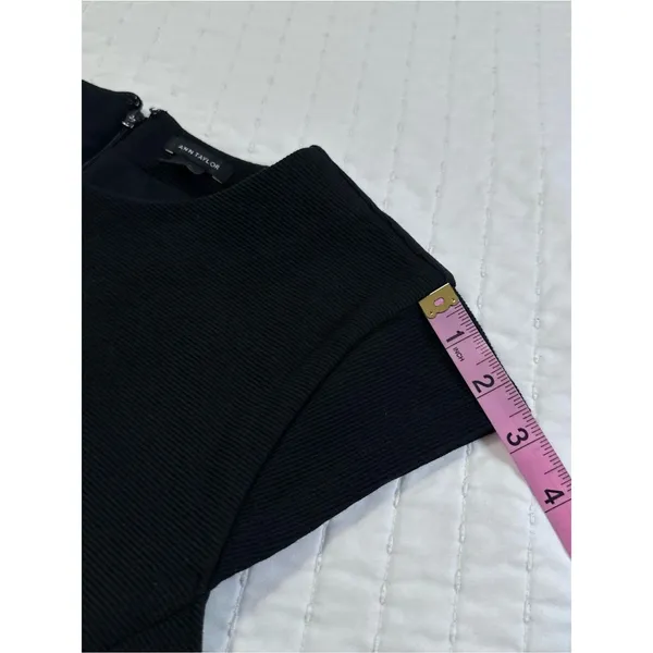 Ann Taylor Black Cap Sleeve Peplum-Style Top with Gold Button Tabs Detail Size M - Image 12