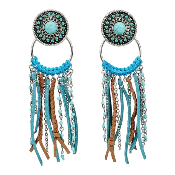 Justin Boots Turquoise Concho Fringe Earrings Western Cowgirl Boho Statement NWT - Image 14