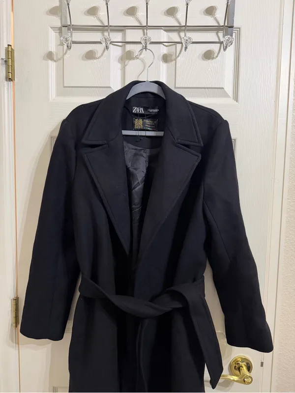 Zara Manteco Wool Wrap Black Long Length Coat - Image 2
