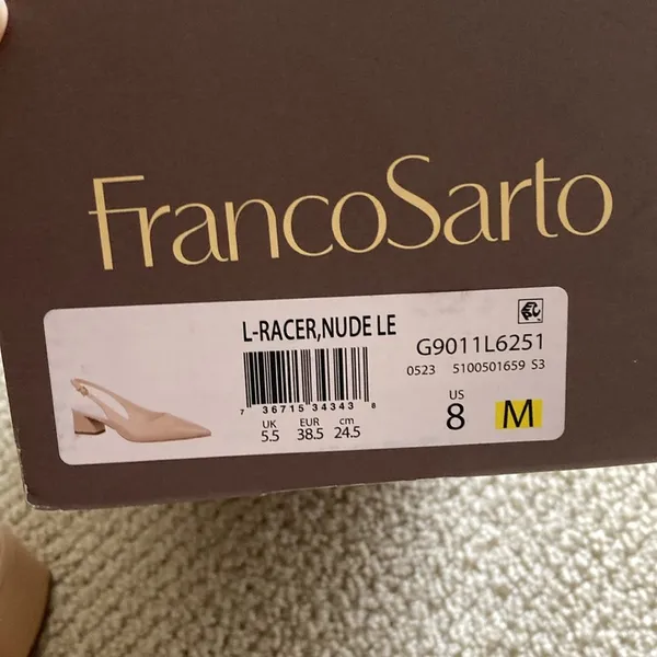 NEW Franco Sarto Racer Pumps Short Heels Sling backs Nude Size 8 NIB - Image 4