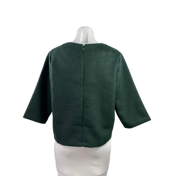 The Gray Women's Green Faux Fur Fleece Half Sleeve Crew Neck Sweater Top Size M - Image 3