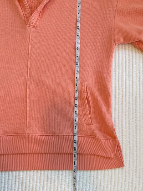 American Eagle Seriously Lived in Peach Coral V Neck Oversized Pullover Sweatshirt w Pockets - Image 6