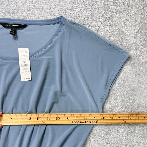 White House Black Market Light Blue Smocked Waist Dress‎ Small Cap Sleeves Midi - Image 7