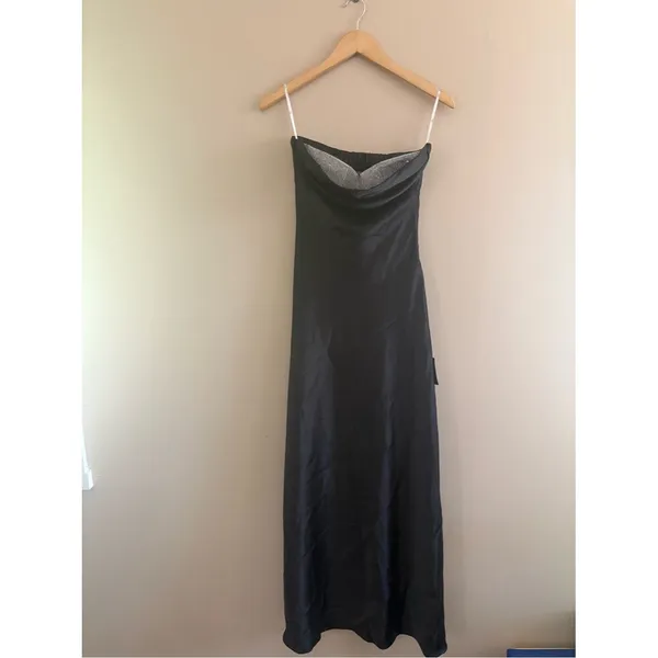 Lulus Exquisite Shine Black Satin Rhinestone Strapless Maxi Dress Size Small NWT - Image 4