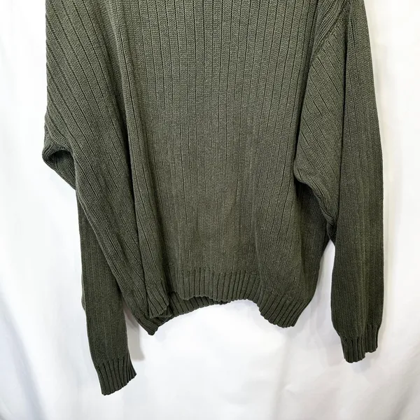 VTG Chaps Ralph Lauren XL Sweater Green Ribbed Cotton Heavyweight Fisherman 1023 - Image 8
