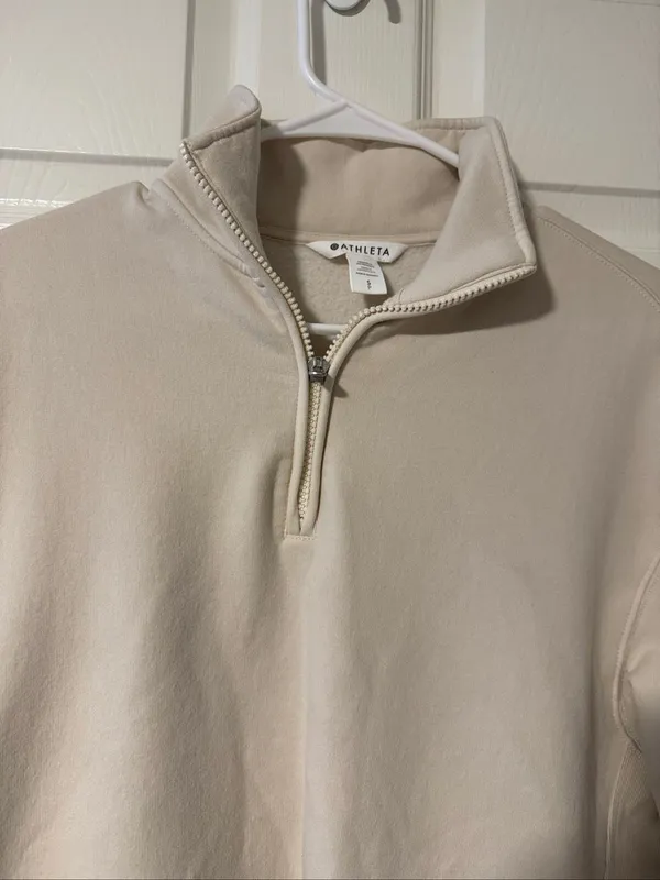 Athleta Eastbound Half-Zip Fleece Sweatshirt Cream Petite Small - Image 2