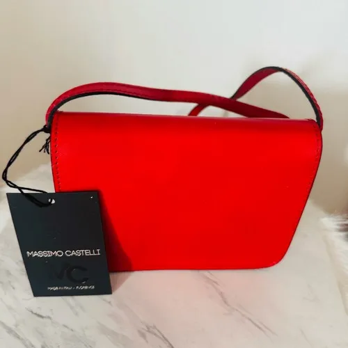 MASSIMO CASTELLO Tamonato Italian Leather Crossbody Bag Designer Luxury, Red NWT - Image 12