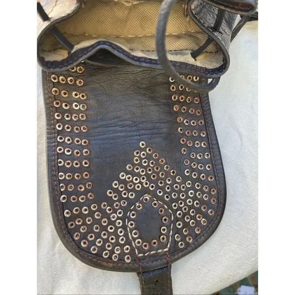 Vintage 70’s leather studded buckles backpack Black - Image 8
