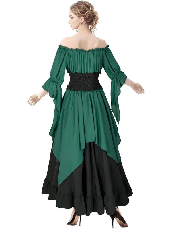 Green Renaissance Dress Medieval Costume Long Sleeve Victorian Women's MEDIUM - Image 2