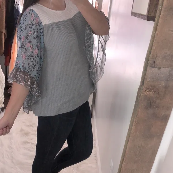 Floral waffle knit medium boho top - Image 3