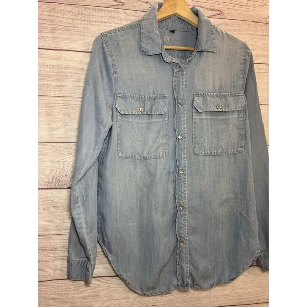 Kut from the Kloth Womens Denim Jean Button Up Shirt MEDIUM Blue - Image 3