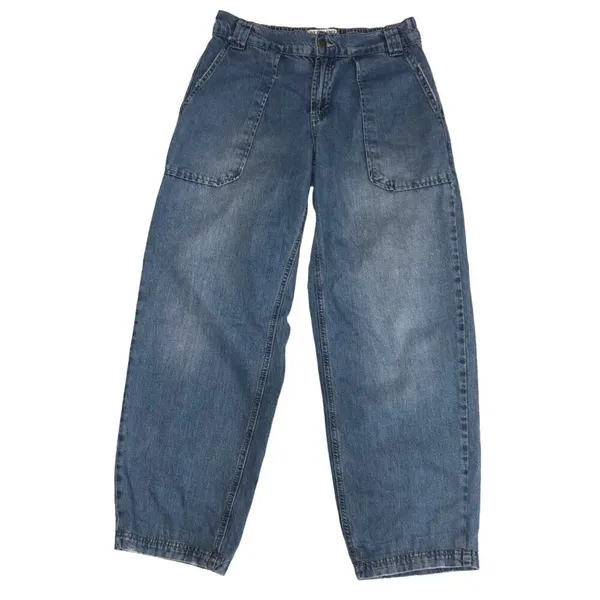 Barrel Jeans XS Low Slung Free People Maeve Oversized Trouser Wide Blue Boho - Image 3