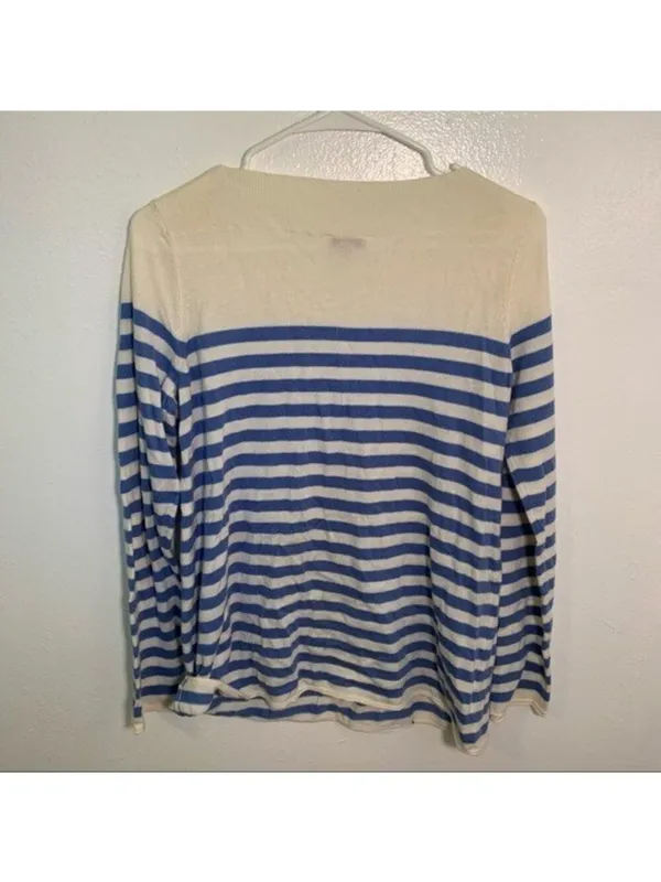 Gap Women's Size Small Boatneck Sweater Moore Blue Stripe Wool Long Sleeve - Image 8