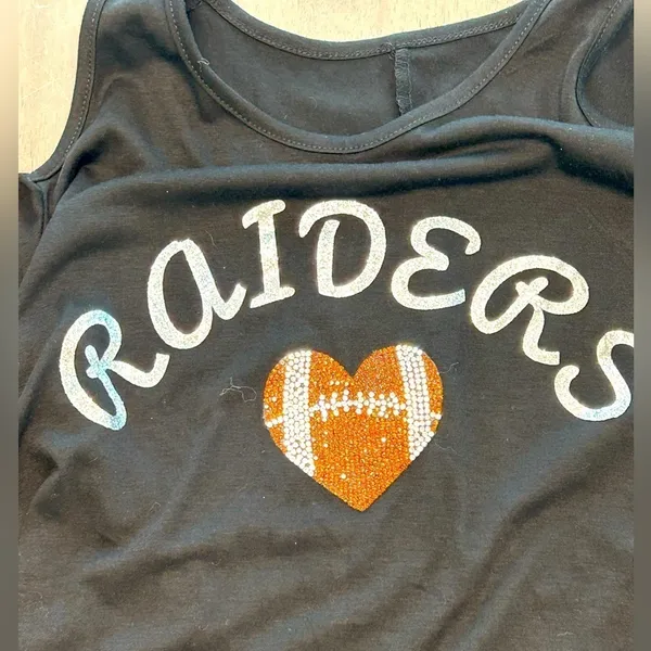 Raiders Cold Shoulder Tunic Dress Black Ruffle Sleeve rhinestones Game Day Large - Image 5