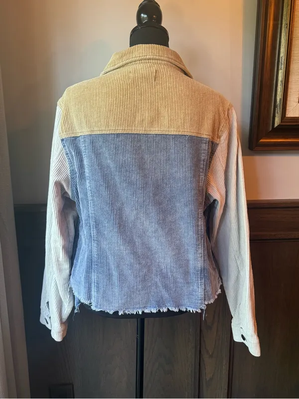 Oli & Hali Corduroy Colorblock Button-Front Jacket - Blue/Tan small - Image 3