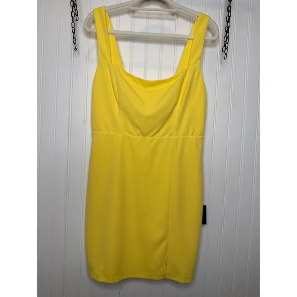 NWT Lulus Social Sensation Light Yellow Square Neck Mini Bodycon Dress Party L - Image 2