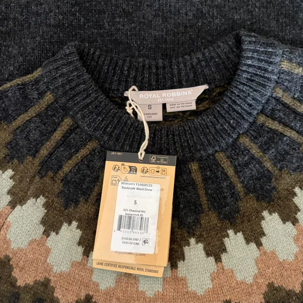 NWT!! ROYAL ROBBINS Rockcraft Merino Wool Fair Isle Crew Neck Sweater Small - Image 12
