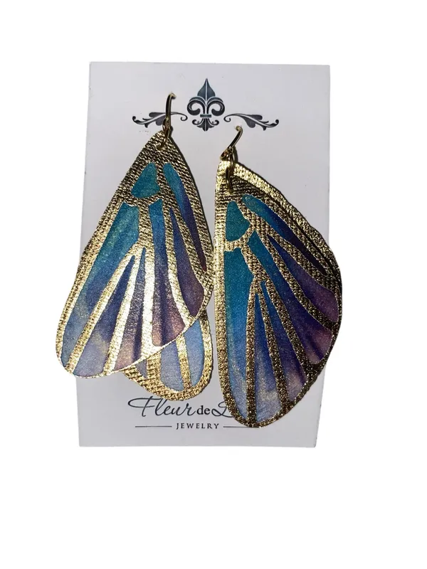 New Fleur de Lisa Statement Earrings ombre wings gold plated Fairy Core Ethereal - Image 4