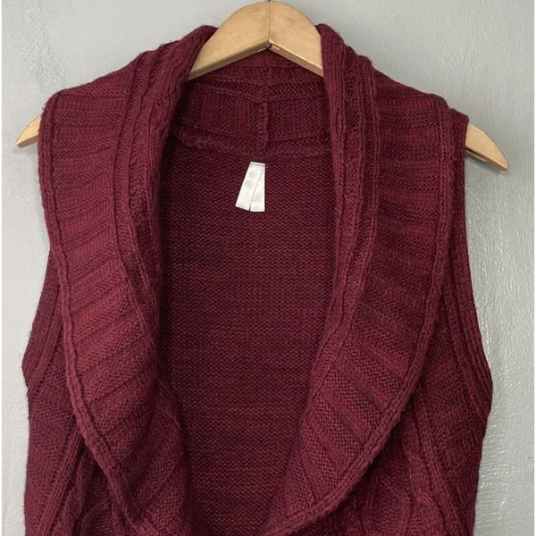 Y2K Vanity Bolero Sweater Vest Size Small Burgundy Cable Knit Sleeveless Dark - Image 2