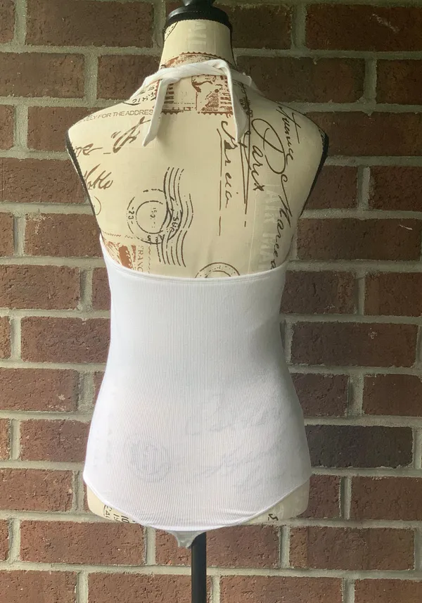 Hollister White Ribbed Halter Bodysuit - Image 3