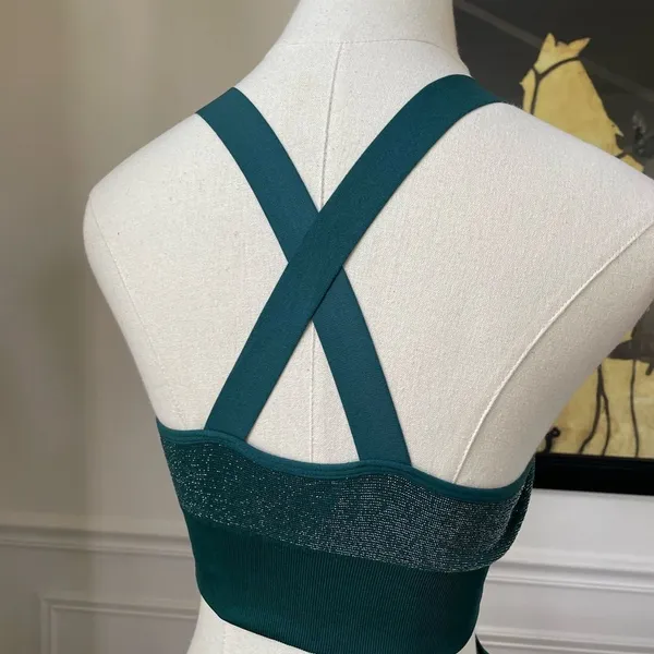 ASOS South Beach Seamless Glitter Green Silver Leggings Sports Bra Activewear Se - Image 5