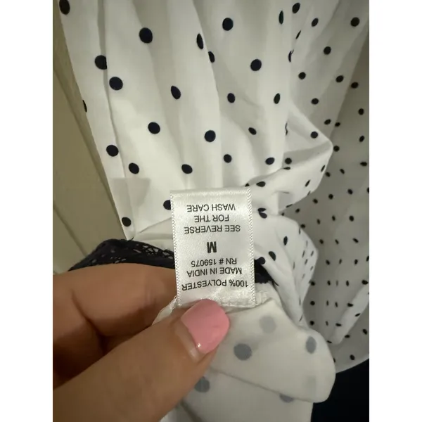 Us Together Polka Dot Peter Pan Collar Mini Dress White Navy Blue Puff Sleeve M - Image 4