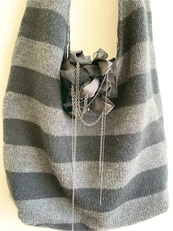 Alice + Olivia Y2K Knit Sweater Hobo Bag Striped Chains Avril Lavigne Punk - Image 3