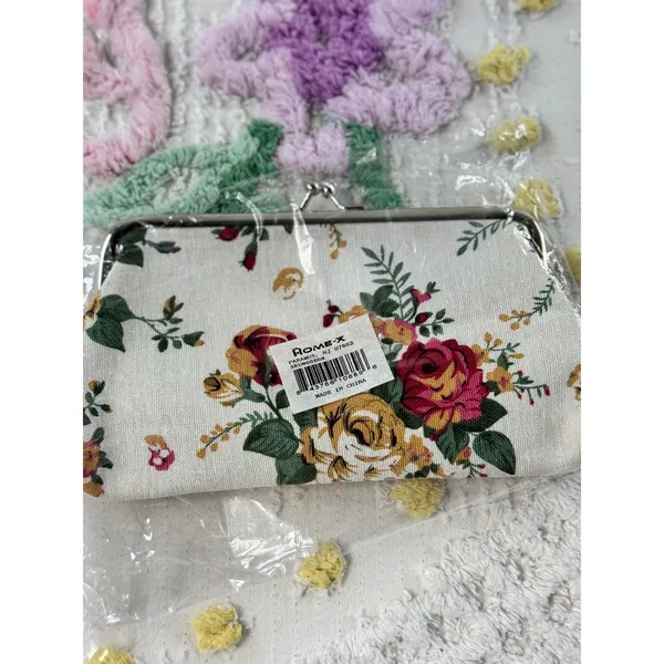 Home-X Floral‎ Tapestry Kiss Lock Clutch Bag Cream Red Yellow Rose SKU 65888 - Image 6
