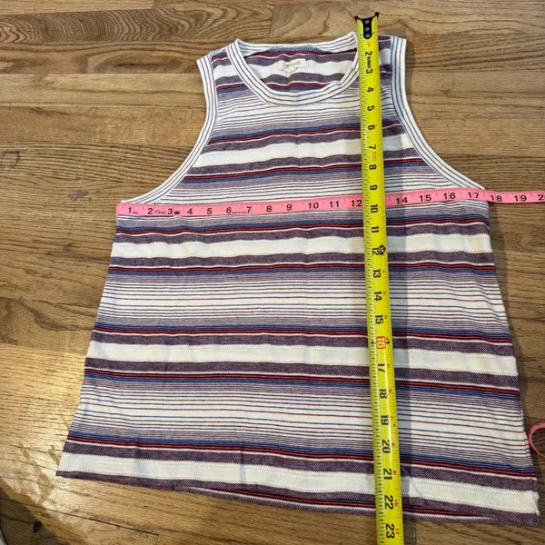 Madewell Striped High Neck Tank Top Red White Blue Cotton Blend‎ Size L - Image 4