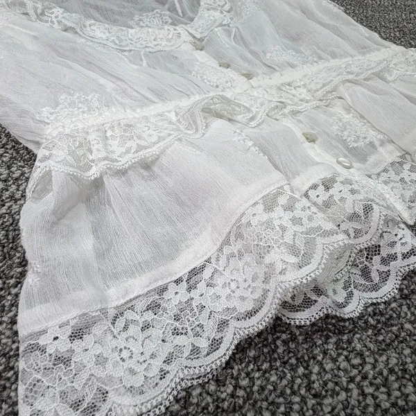 Willow + Root White Lace Flutter Peplum Blouse Sheer Boho Top Medium  167 - Image 6