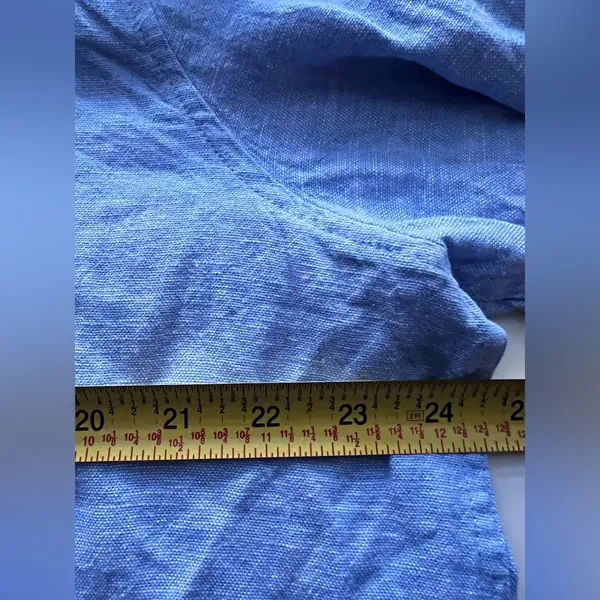 ORVIS Chambray blue Linen blend Shirt button down roll up sleeve XXL - Image 7