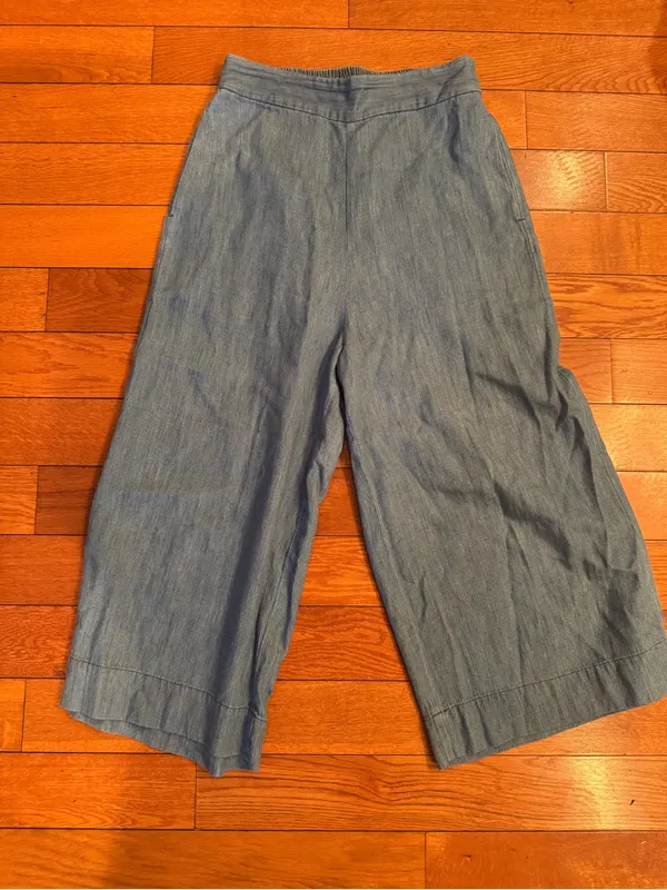 Madewell Huston Chambray Pull-On Cropped Wide-Leg Linen-Blend Pants - Size Small - Image 3