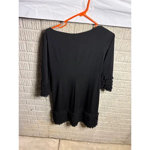 Donna Morgan Black Fringed Dress‎ Boat Neck 3/4 Sleeve Size 2 - Image 4