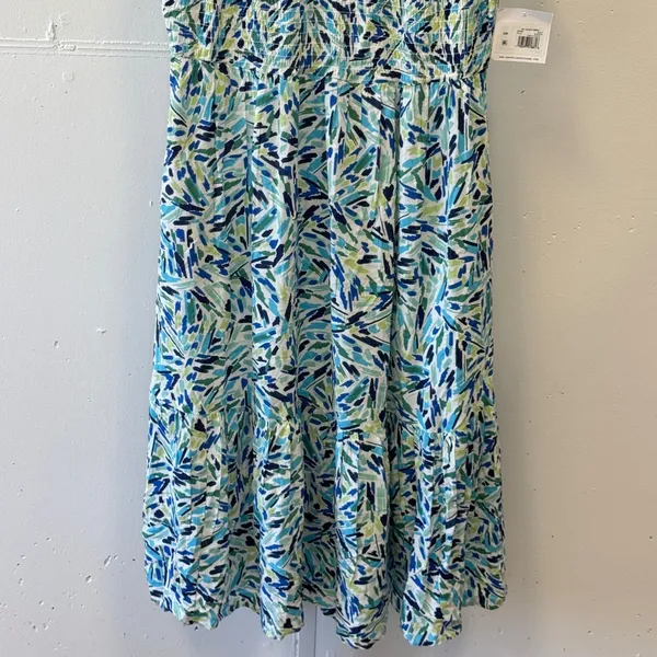 NWT Beachlunchlounge Julieta Midi Dress Blue Green Abstract Smocked Viscose M - Image 4