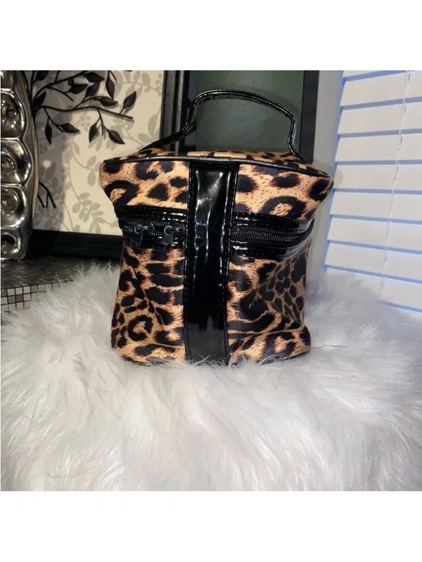 PINK Vintage Y2K Leopard Print Cosmetic Case - Image 2