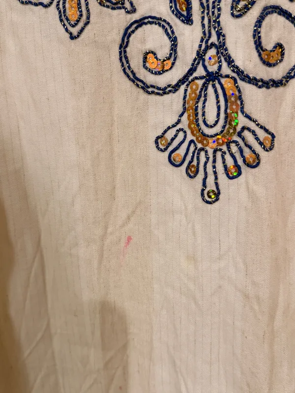 AB Classic Inidan Cream Maxi Dress with Blue and Gold Embroidery - Image 12