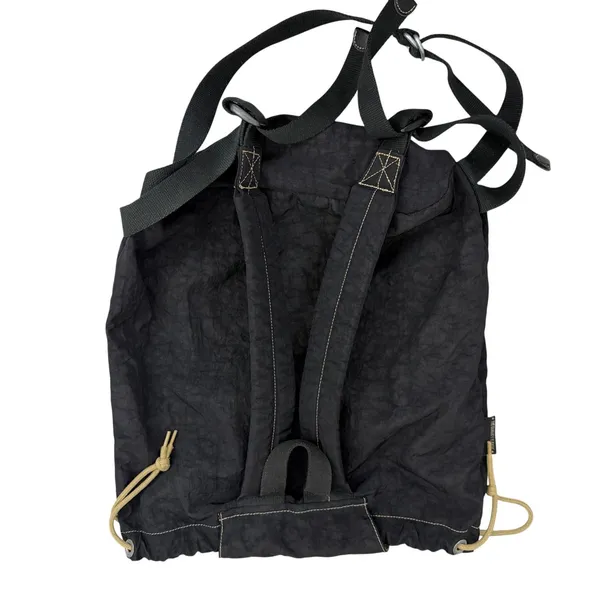 Kipling Backpack Unisex Large Black Drawstring Front Zip Pockets Nylon Bag Vtg - Image 3